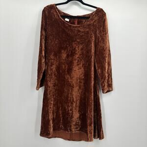 Citron Santa Monica Dress Womens Large Brown Crushed Velvet 100% Rayon Made USA